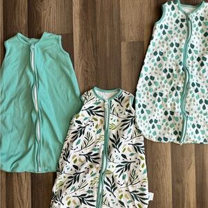 3-Pack Kids Mint and White Sleep Sacks - Sleeveless Zipper Pajamas